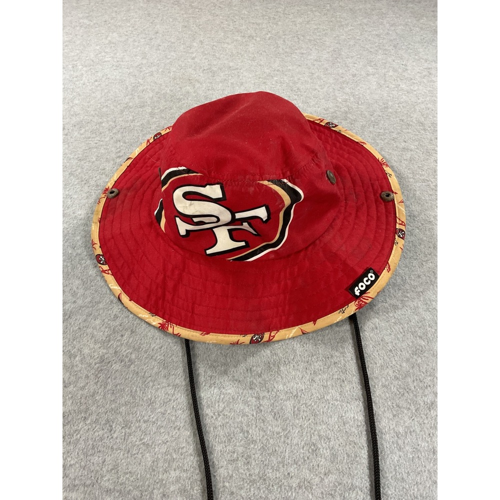 San Francisco 49ers FOCO Bucket Hat Red Tan Tropical Print SF Logo Sun Hat